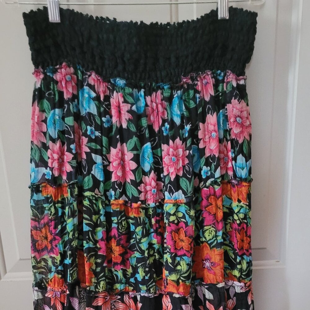 Raviya Black Maxi Skirt with Pink, Blue & Orange Floral Print